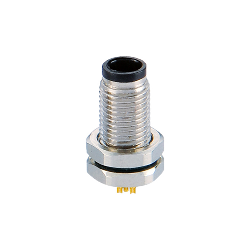M5 3pins A code male straight front panel mount connector,unshielded,solder,brass with nickel plated shell